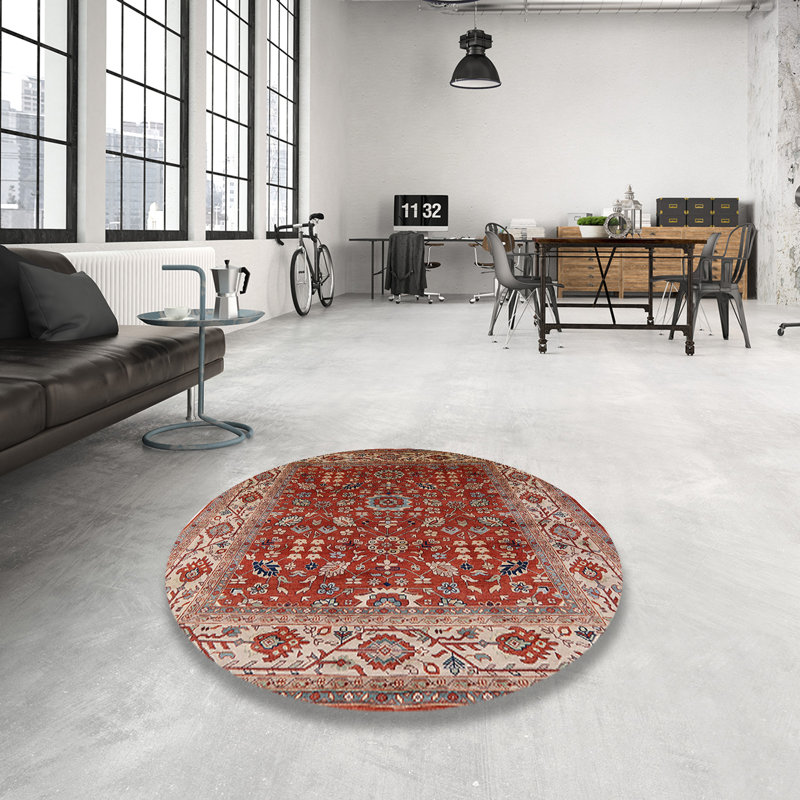 Tapis oriental orange / brun, Rond 5 pi