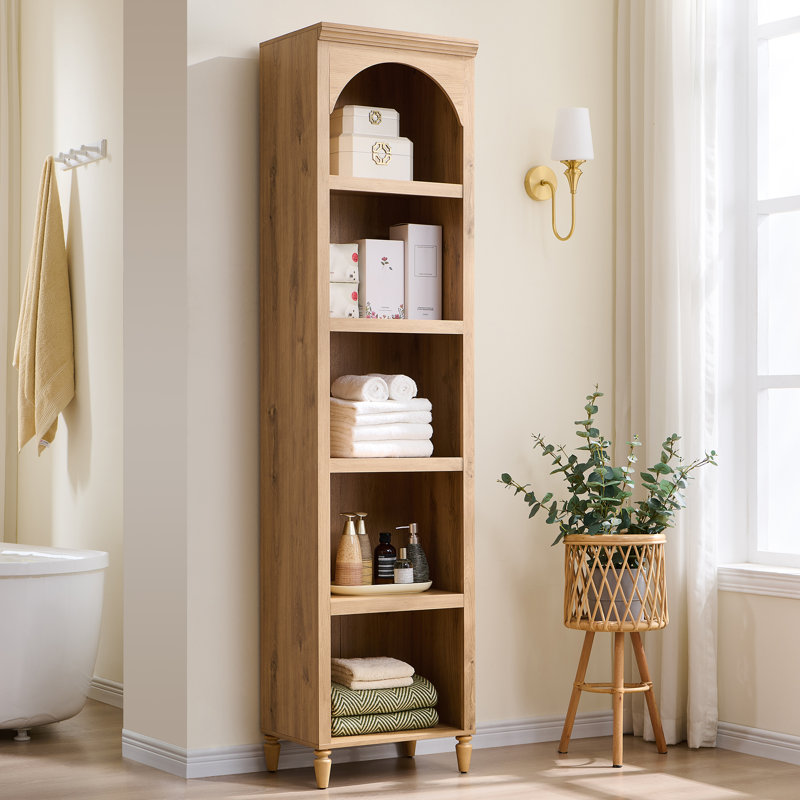 Armoire de salle de bain arquée haute de 76 po à 5 niveaux Ahart, Naturel, H 76 po x l 18,75 po x P 13,25 po