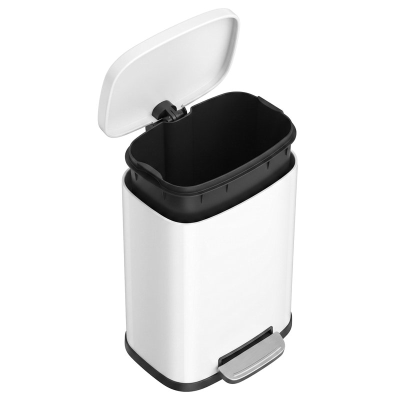 5 L Kitchen Bin, Rubbish Bin, Steel, PP Plastic Trash Bin, Soft Close, Step-On Pedal, Removable Inner Bucket, Black, White