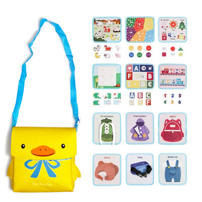 Busy Board Toys Busy Book, Interactive Duck Busy Bag, Portable Travel Activity Bag for Kids, Featuring Shape Sorting, Number Matching & Fine Motor Preschool Learning
