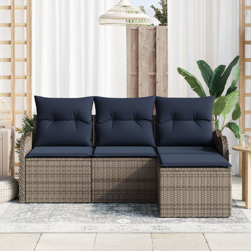 vidaXL Garden Sofa Set Grey Poly Rattan, Gray Frame/Navy Blue Cushion