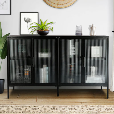 Accent 4 Glass Doors Buffet Storage Cabinet With Adjustable Shelves And Feet Cold-Rolled Steel Tempered Glass Sideboard  For Living Room Kitchen Room -  Ebern Designs, 8DF31BA41834495F89387D34361D97D7