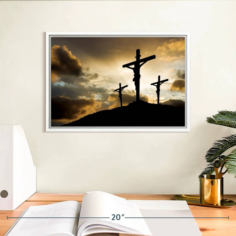 Croix au calvaire, Cadre flottant blanc, 13 po x 9 po