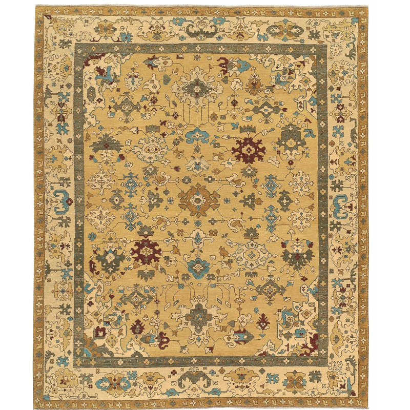 Herat Wool Oriental Area Rug in Beige/Gold, Rectangle 8' x 10'