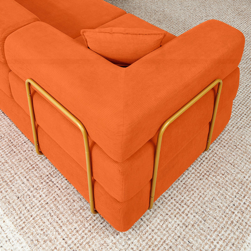 Modular Sectional Sofa with L-Shape Chaise, Orange Corduroy