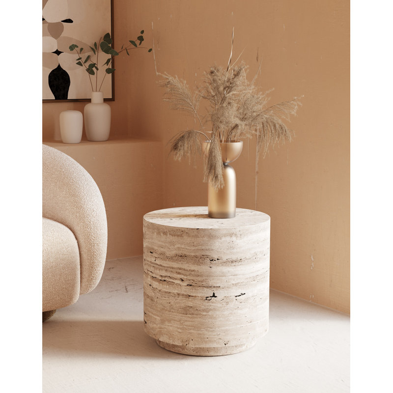 Joss & Main Seraphine Faux Travertine Round End Table | Wayfair