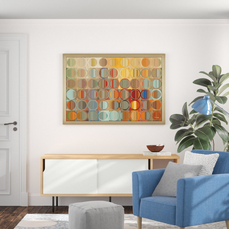 Circles and Squares 15 par Mark Lawrence - Impression sur toile, H 27,5 po x l 39,5 po, Acrylic Framed Print, Champagne