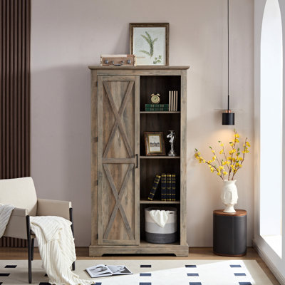 Rustic Pantry Cabinet - Tall Barn Door. Spacious Interior, Removable And Adjustable Shelves. L39.1''*W15.32''*H74.4' Storage, Shelf Heights.