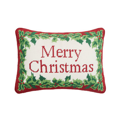 Merry Christmas Embroidered Needlepoint Pillow