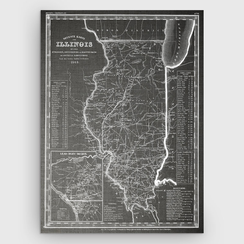 « illinois sketch map », reproduction d’impression sur toile tendue en gris, H 16 po x l 20 po x P 1,5 po
