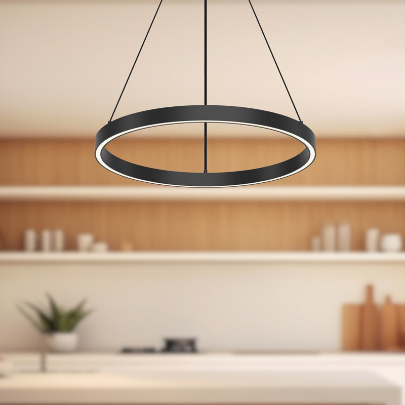 Luminaire suspendu unique à 1 lumière Cerchio, Noir, H 1,375 po x l 17,75 po x P 17,75 po