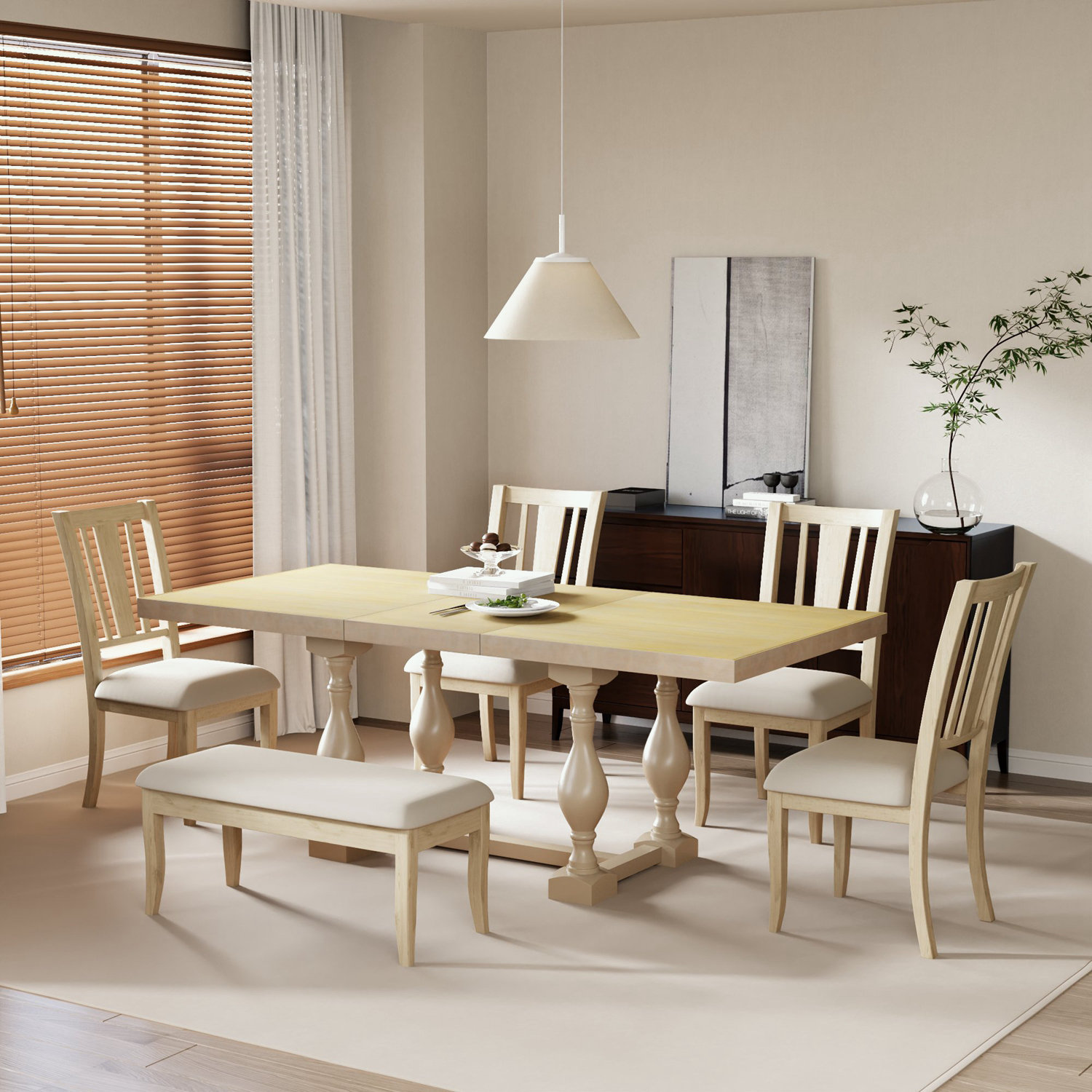 Wildon Home® 6-Piece Trestle Extendable Dining Table Set with Removable ...