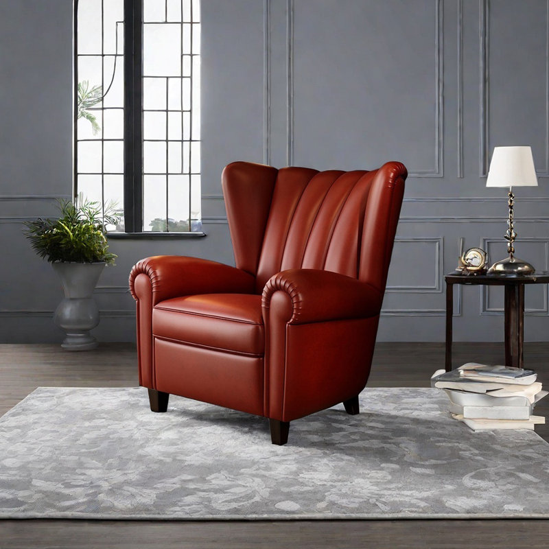 Ergonomic modern high elastic sponge recliner,  Red Faux Leather