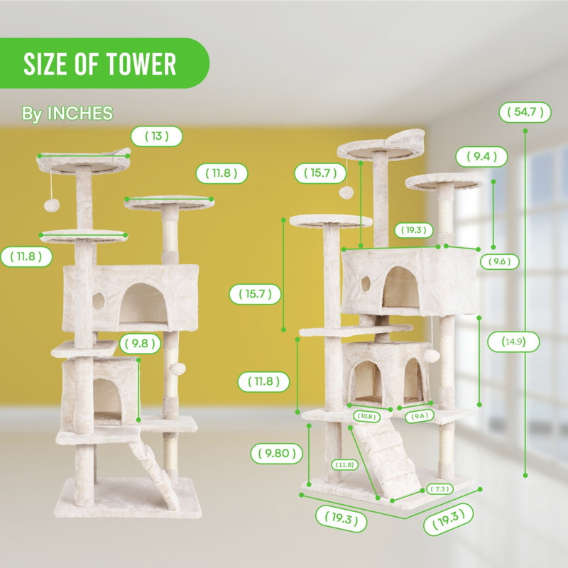 Tour pour arbre à chat Derrell, Beige, H 54,7 po x l 19,3 po x P 19,3 po