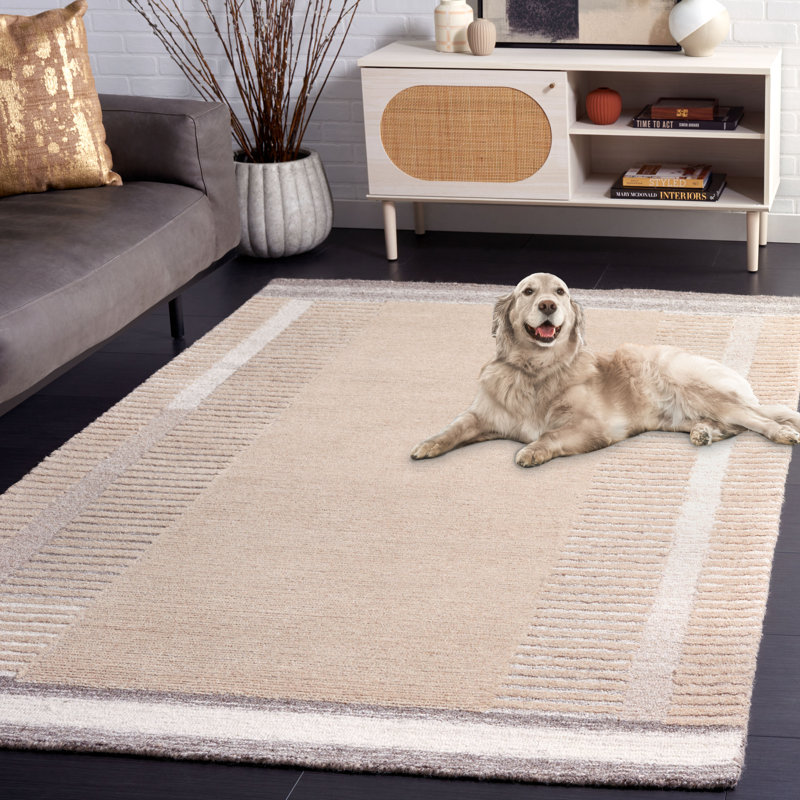 Alysandra Ebony Hand Tufted Wool Cotton Abstract Rug in Ivory/Beige, Rectangle 5' x 8'
