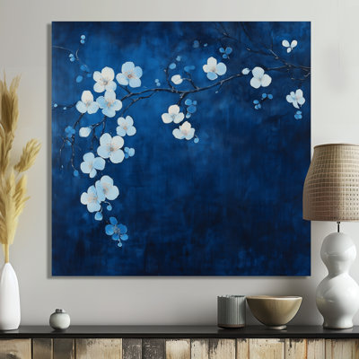 Branche de fleurs indigo - Décoration murale florale, impression sur métal