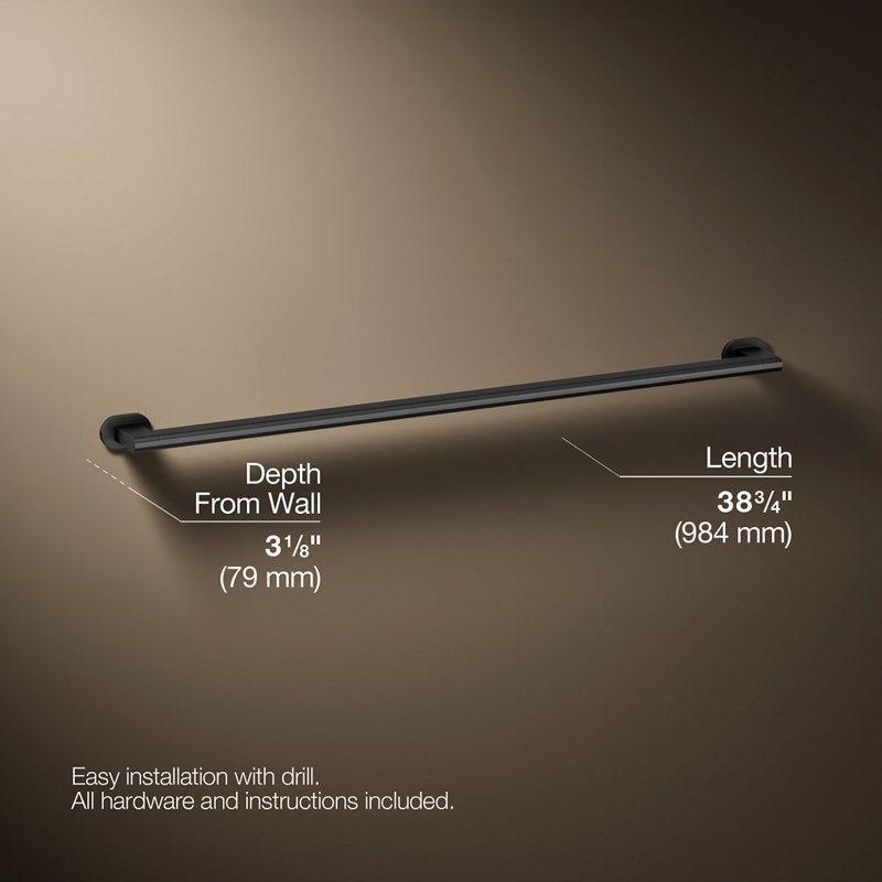 Belay Grab Bar, Matte Black, 1.75" H x 36" L