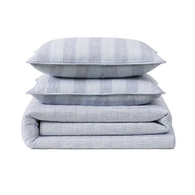 Tommy Bahama Bahama Weekend Stripe Cotton Reversible Blue Quilt Set