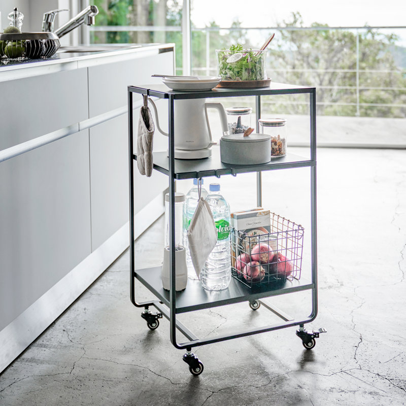 Yamazaki Home 3-Tier Trolley Rolling Heavy-Duty Storage Cart with Casters Wheels Utility Cart, Steel, Black
