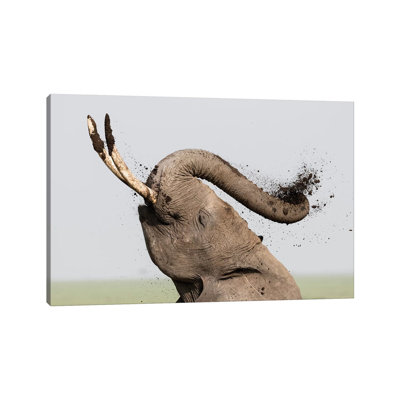 Africa, Kenya, Amboseli National Park. Elephant Spraying Mud Sunscreen by Jaynes Gallery - Wrapped Canvas Print