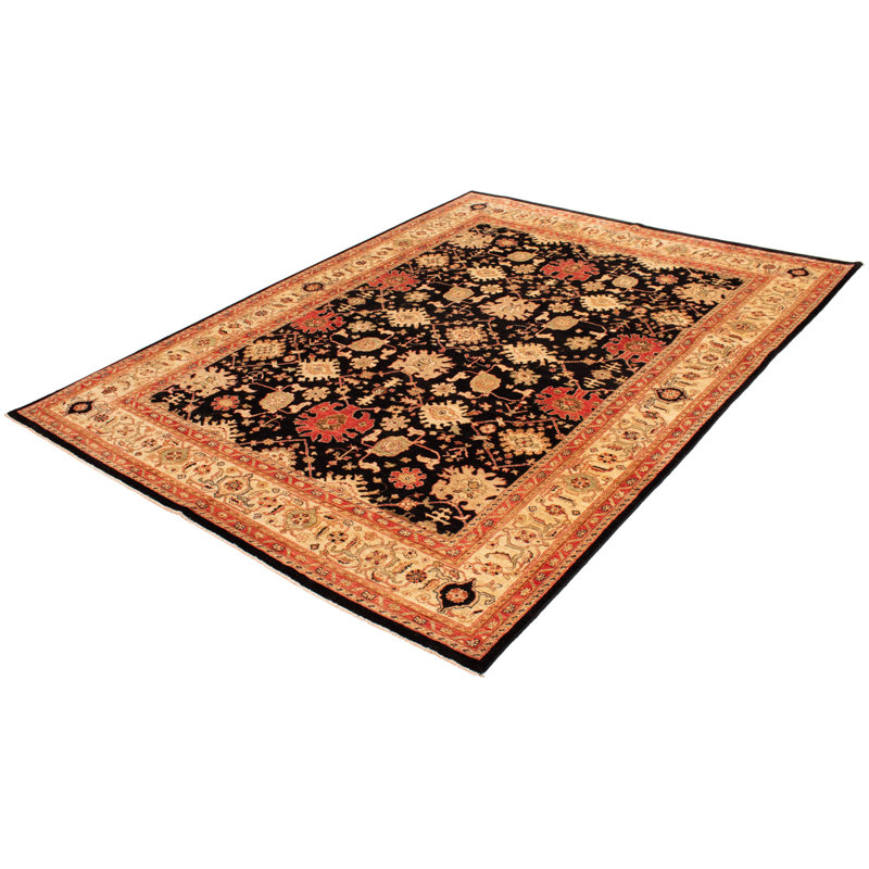Tapis noir Peshawar Oushak 8 pi 10 po x 11 pi 9 po