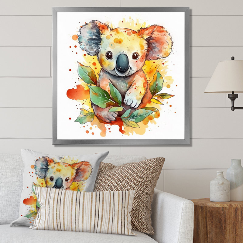 Adorable bébé koala sur toile, H 30 po x l 30 po x P 1 po, Cadre simple argenté