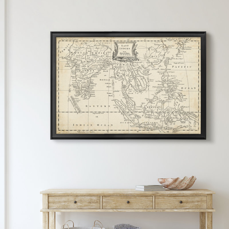 Carte des Indes orientales-impression d’art graphique sur toile encadrée, Cadre noir, H 18,5 po x l 24,5 po x P 1,5 po