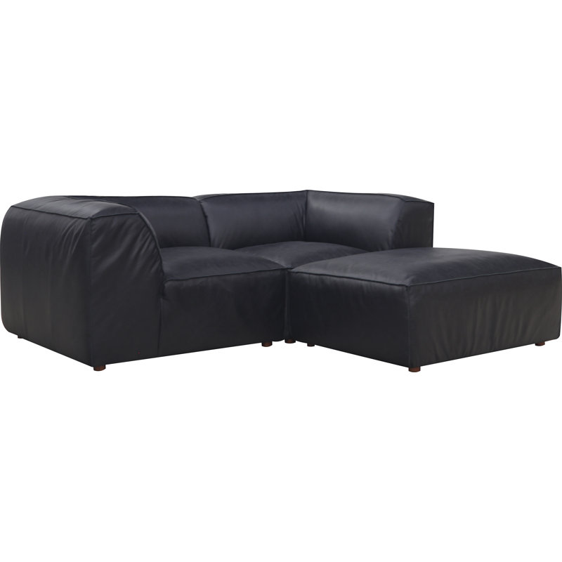 Foley 3 - Genuine Leather Modular Sectional, Black Top Grain Leather