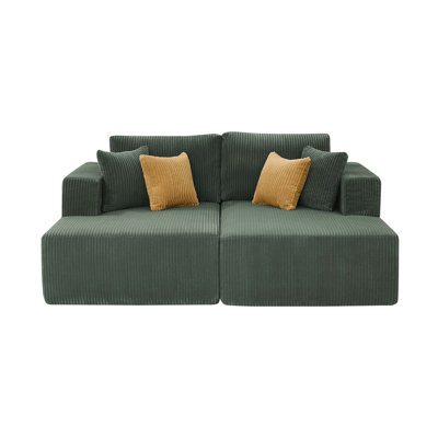 Full No-Assembly Compressed Corduroy Upholstered Double Chaises Loveseat for Effortless Comfort
