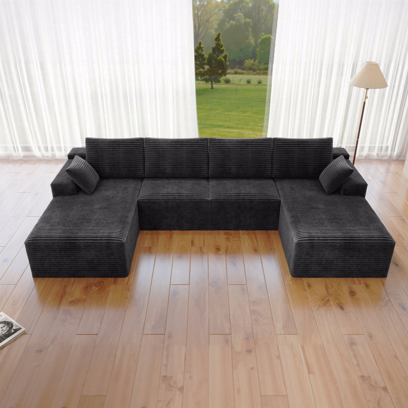 Siège de canapé modulaire modulaire, canapé rembourré et compressé pour le salon, la chambre à coucher, un appartement, aucun assemblage requis, combinaison gratuite de 4 pièces, tissu en velours côtelé moelleux