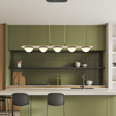 5 Lights Satin Black & Wood Chandelier