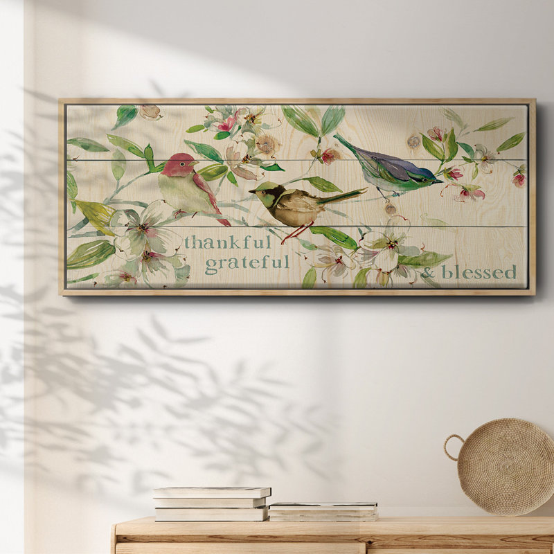«Grateful Thankful Blessed Birds», toile encadrée, H 8 po x l 20 po
