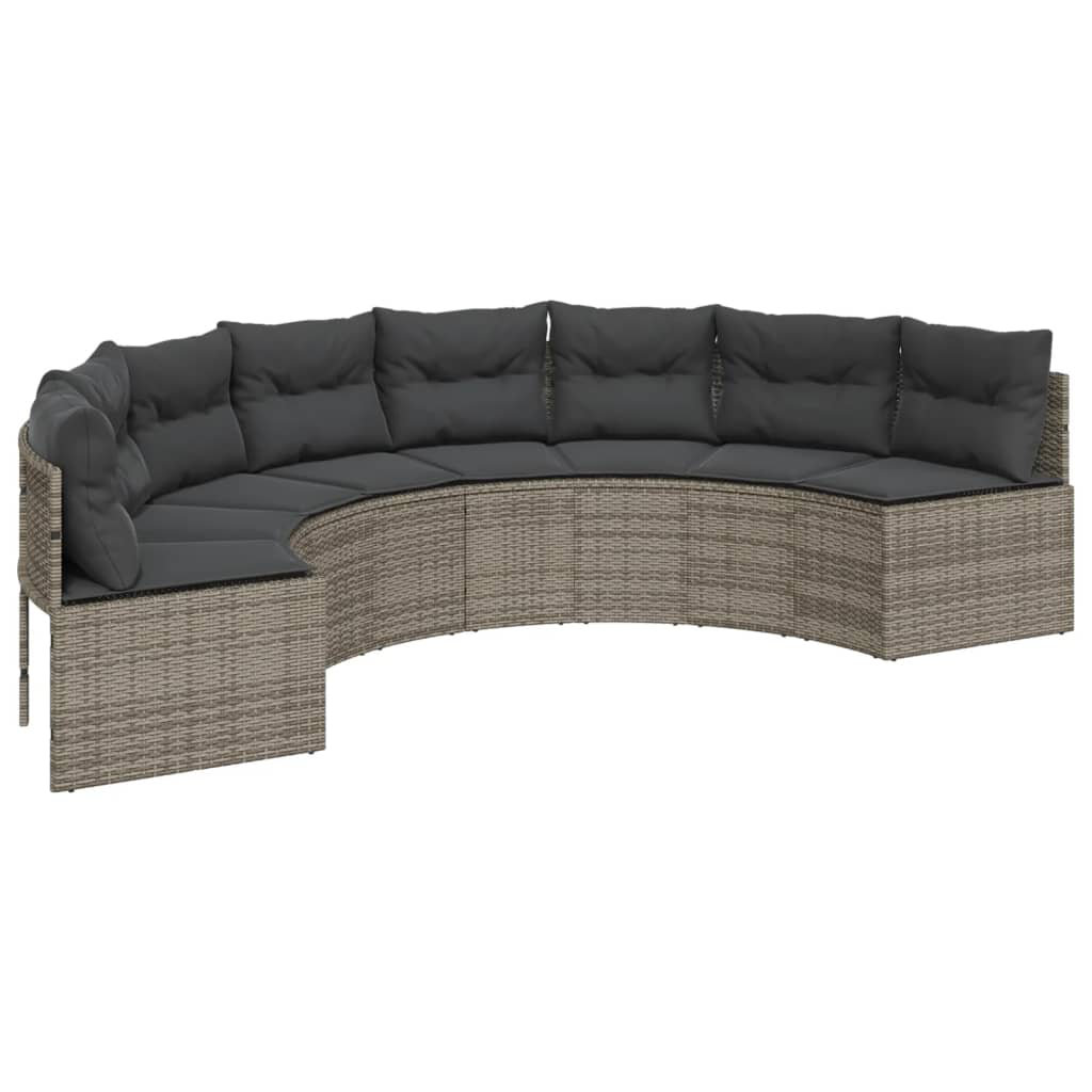 Vidaxl Gartensofa Mit Kissen Halbrund Grau Poly Rattan