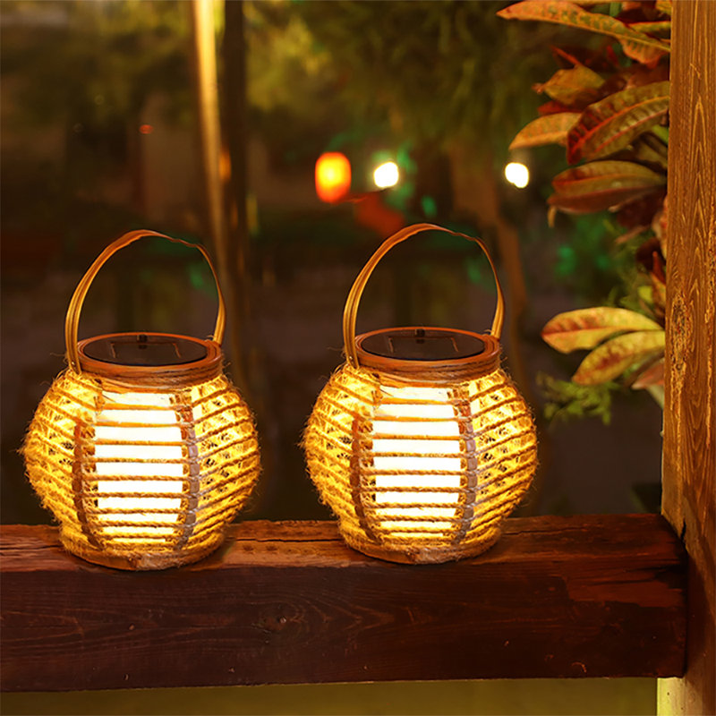 2-Pack Solar Lanterns for Outdoor Use – Hemp Rope LED Garden Lights, Durable & Waterproof, Hanging Lantern Perfect for Table, Patio and Pathway Lighting(5.5 inch