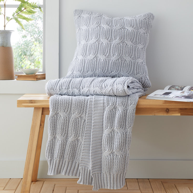 Chunky Marl Knit Cosy Cushion Cover, Silver