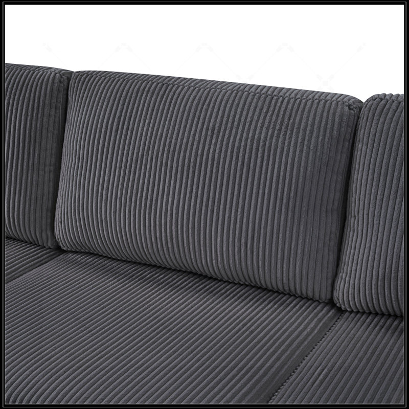 Canapé modulaire surdimensionné en forme de U avec méridienne et coussins décoratifs moelleux pour un salon confortable, Noir