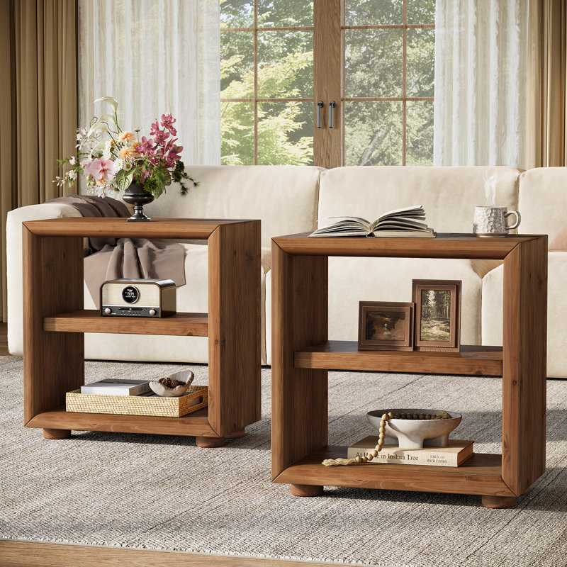 Solid Wood End Table, 3-Tier Side Table