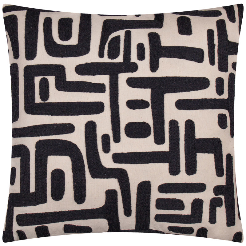 Brooke Abstract Square Throw Pillow Cover, Black/White