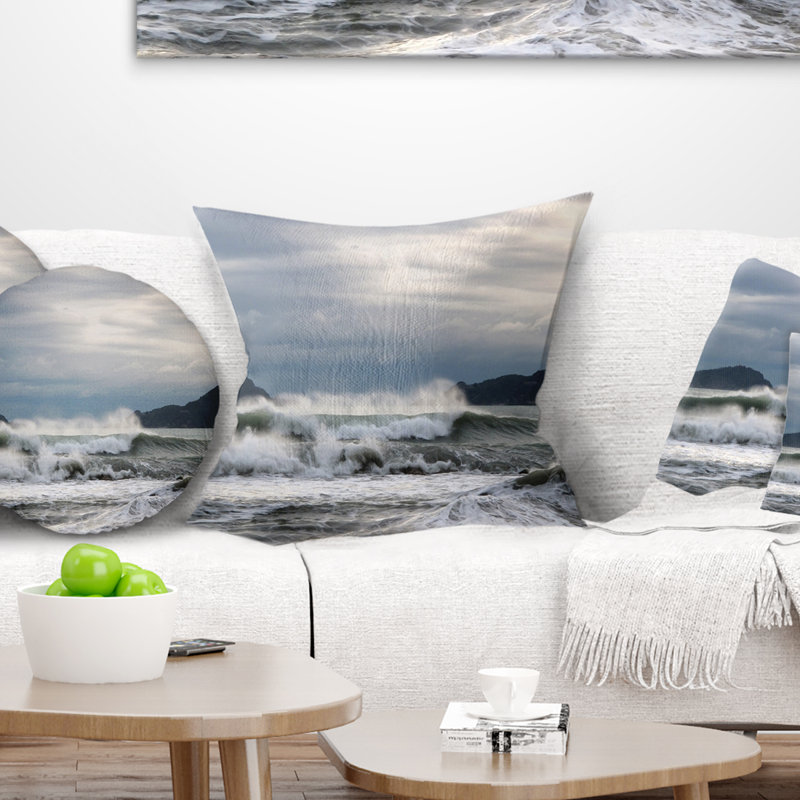 Oreiller de paysage marin sur la plage de Lerici, Italie, 16 po x 1 po, Coussin décoratif