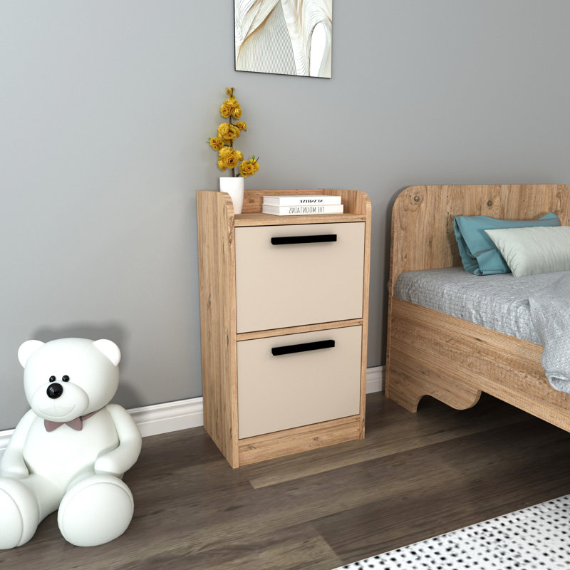 Table de chevet moderne avec panneau de particules enduit de mélamine à 100%, pin atlantique et beige, 17,7 po x 31,3 po x 11,6 po | Conception durable, solution de rangement parfaite pour la chambre à coucher ou le salon | Mobilier élégant et fonctionnel