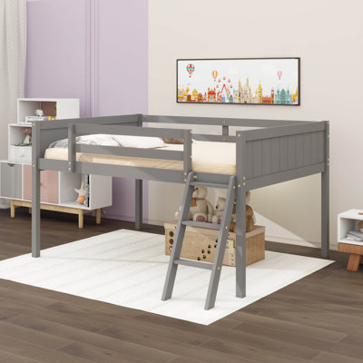 A Full-Sized Wooden Low  Bed, Complete With A Ladder