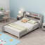 Lit plateforme en bois pleine grandeur avec lumières à DEL intégrées, tête de lit avec rangement gris antique et garde-corps | Aucun sommier tapissier requis-2031763071-2031763040