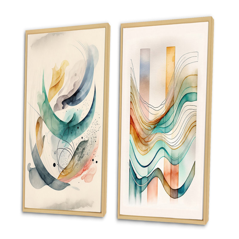 «Soft Minimalist Abstract», 2 pièces sur toile, H 40 po x l 40 po, Encadrement brun