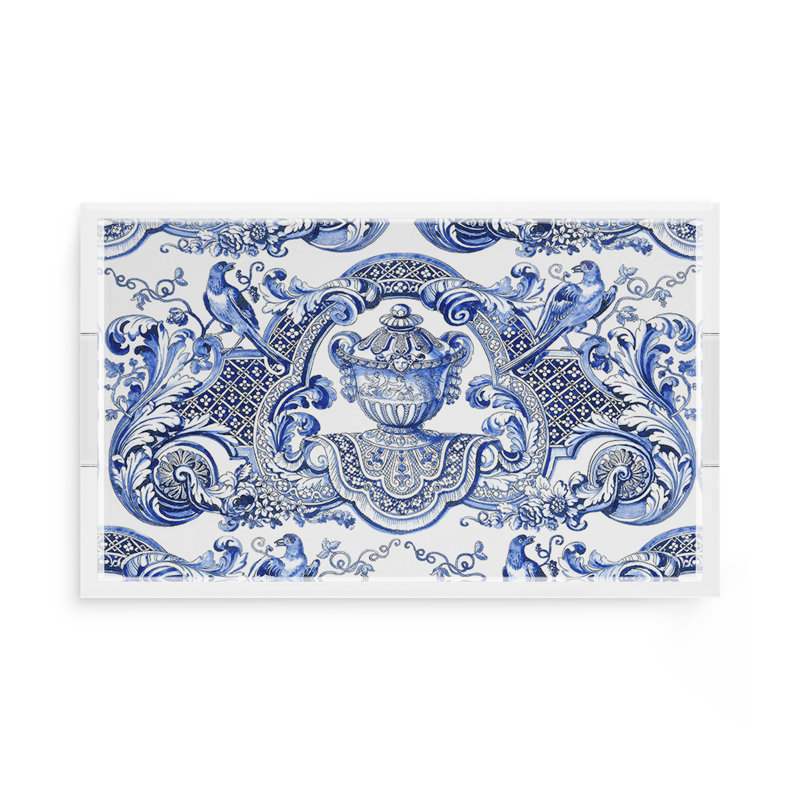 Royal Delft William Mary Blue Acrylic Rectangle Decorative Tray, 17"W x 10.5"D x 2"H