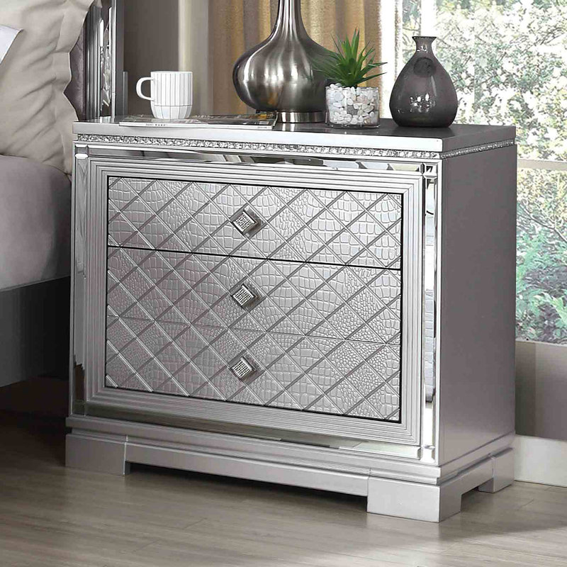 Glam Style 1Pc Table de chevet cachée porte-bijoux USB Port roulement à billes Glides meubles de chambre à coucher