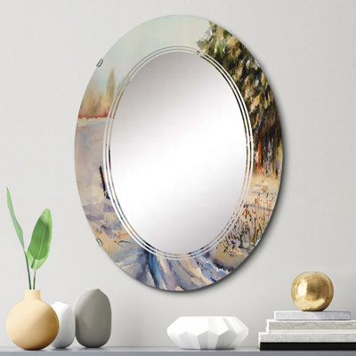 Snowy Winter Forest Landscape - Miroir mural ovale