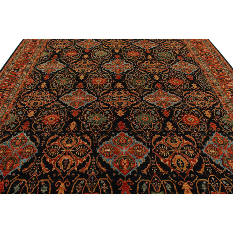 Tapis traditionnel bleu marine et rouille 9 x 12