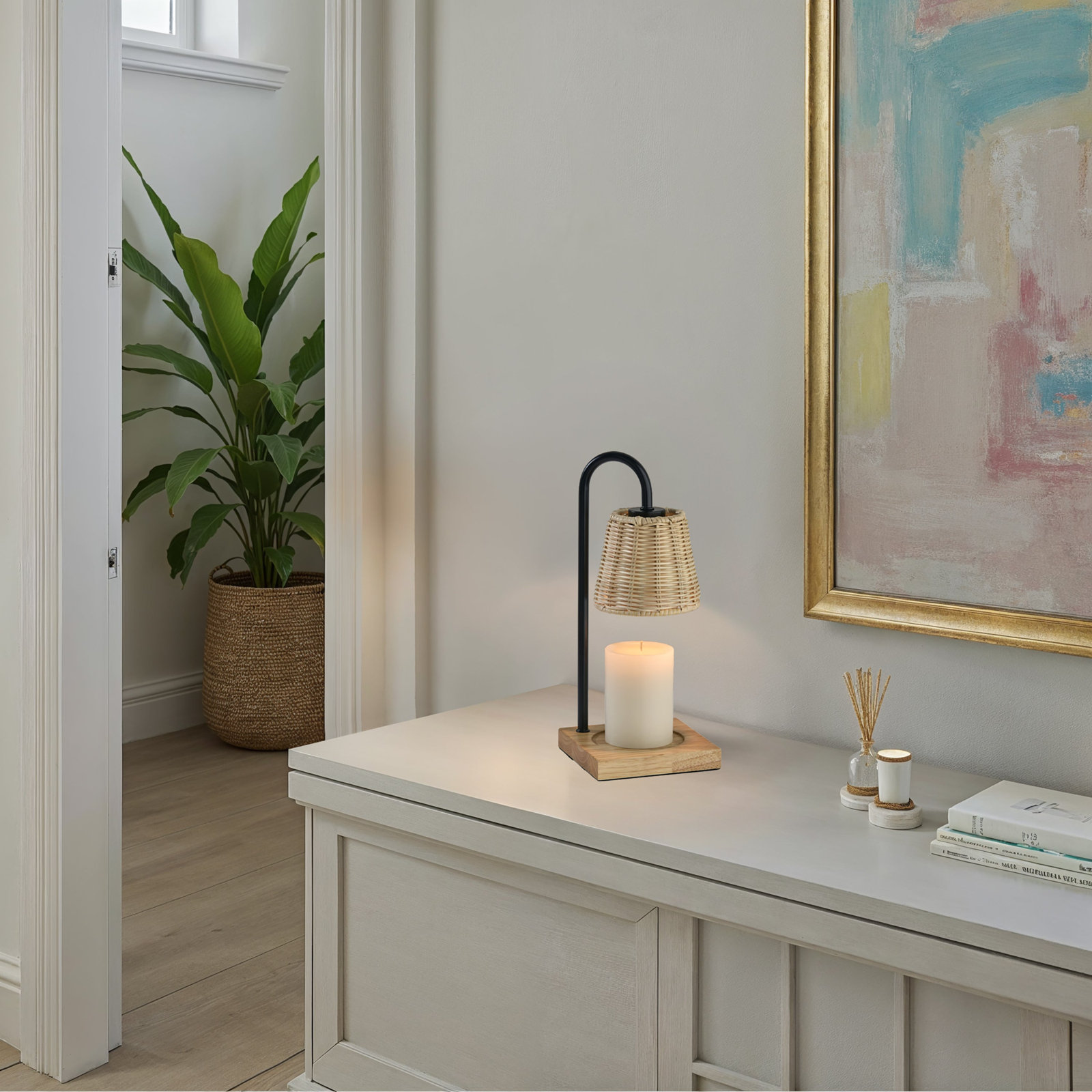 Ridgley Candlewarmer Lamp, Beige/Black