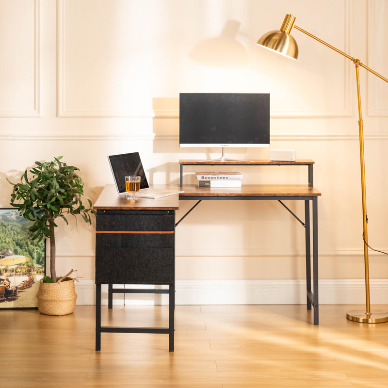 L-Shaped Computer Desk with Storage Shelf 48.8-Inch With Storage Bag,Office Home Workstation Featuring a Sturdy Metal Frame and Ample Storage Solutions, For Gaming Studio and Home Office, Vintage