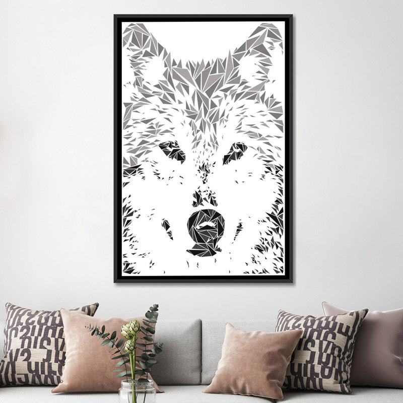 «Gray Wolf», impression sur toile, H 26 po x l 18 po x P 1,5 po, Toile avec cadre flottant noir, Pas de tapis